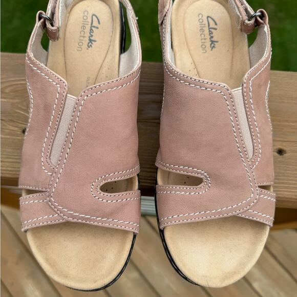 NWOB Clarks size 8.5 NARROW Merliah Leather Wedge Sandals - Sand Tan - Picture 9 of 12